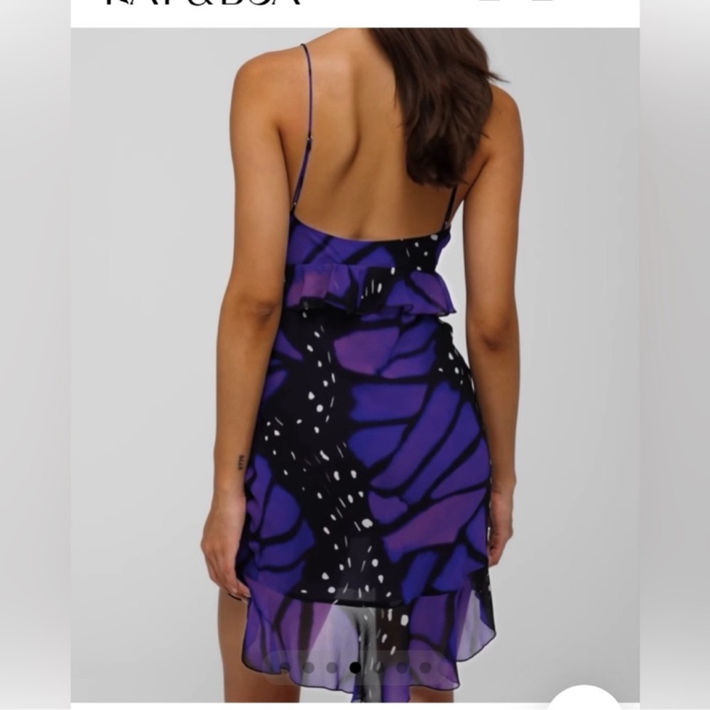 NWT Rat & Boa Beatriz Dress New Purple Mini Silk Black Butterfly Small Cocktail - Picture 5 of 13